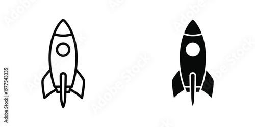 Contrast between a white outline and a filled black rocket ship design