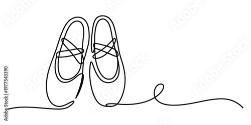 Minimalist Continuous Line Drawing of Ballet Slippers