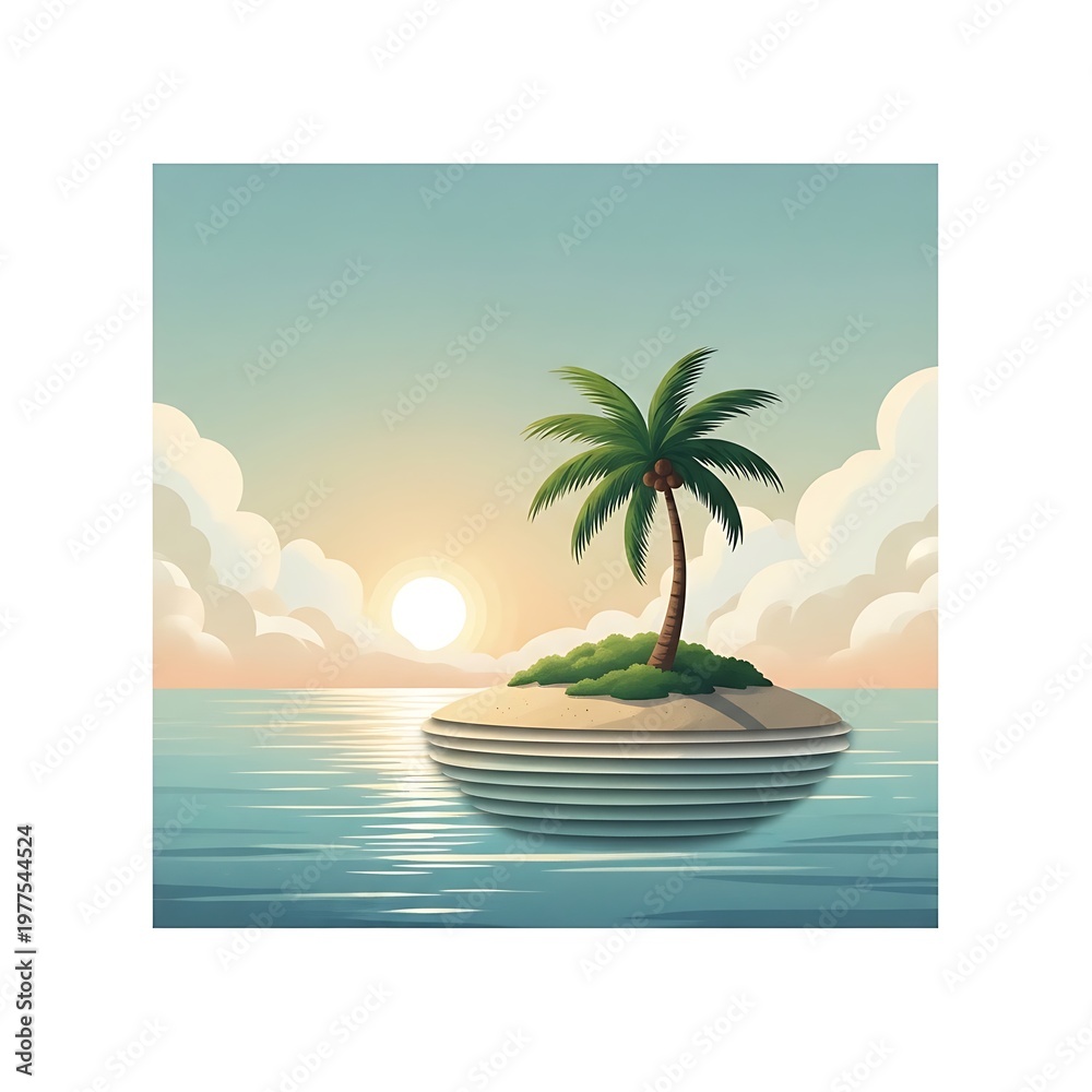 Fototapeta premium tropical island with palm tree at sunset