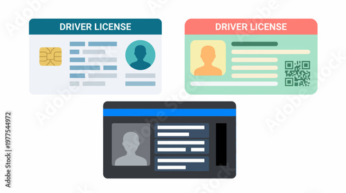 This image showcases three different designs of driver licenses, illustrating variations in style, colors, and information layout commonly found on identification documents.
