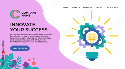 This vibrant graphic illustrates a light bulb at the center, surrounded by colorful gears, representing creativity, innovation, and problem-solving in business or technology.