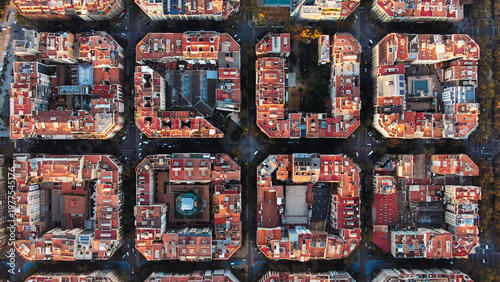 Barcelona eixample district aerial view urban planning