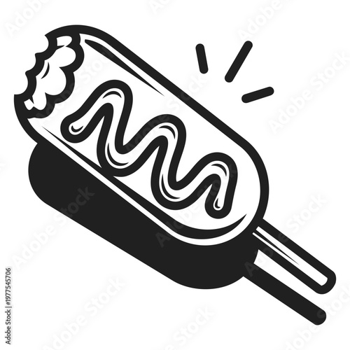 A Bite into Delight: A stylized, monochromatic illustration captures the irresistible charm of a corn dog, hinting at a moment of pure culinary enjoyment.