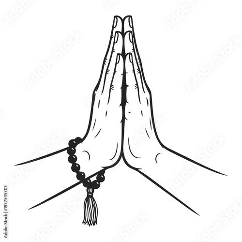 Canvas Print Prayer and Peace: A serene representation of hands clasped in prayer, adorned with a beaded mala, symbolizing devotion and inner peace, conveying a sense of spirituality