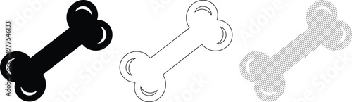 Dog Bone Icons: Solid Outline Hatch Style Variations for Pet Care Branding