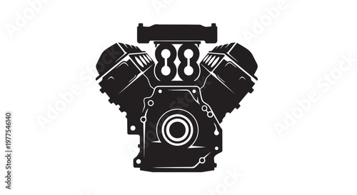 Vintage motorcycle engine, classic bike motor, black and white illustration, vector graphics