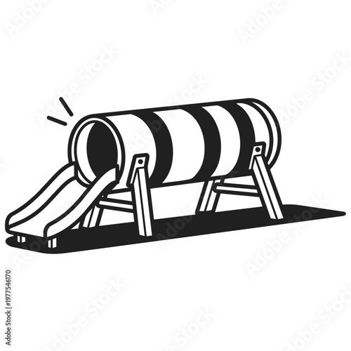 Dog Tunnel Fun: An illustration of a dog agility tunnel, designed for playful exercise. Black and white, this image depicts a fun, engaging, and simple dog training obstacle.