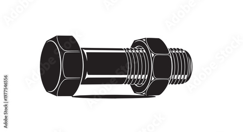 Black metal bolt, hex nut, and washer set, industrial hardware vector