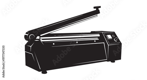 Laminator machine, thermal laminator, office equipment, vector illustration, black and white