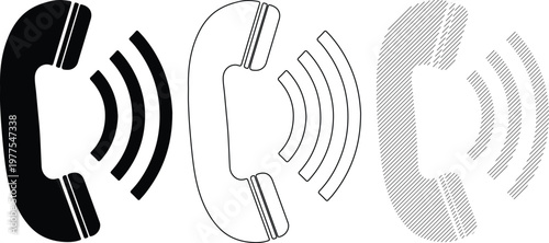 Retro Telephone Receiver Icons with Sound Waves Communication Symbols Isolated on White Vector Style