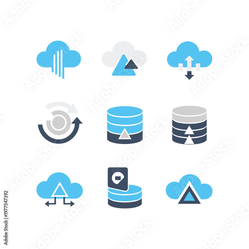 Illustrations of various cloud storage and data transfer concepts