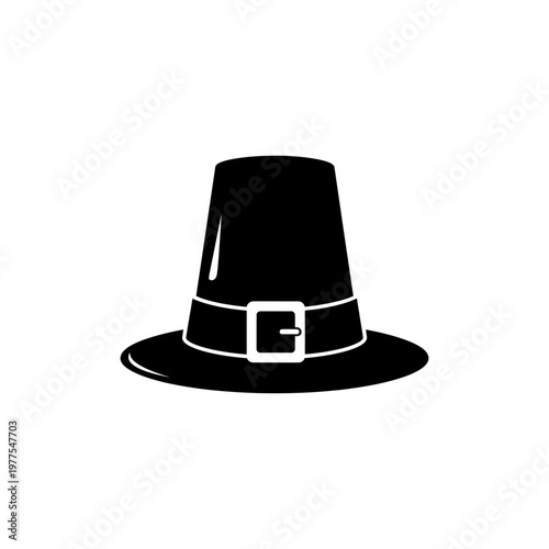 Traditional pilgrim hat silhouette thanksgiving holiday icon classic buckled headwear art.