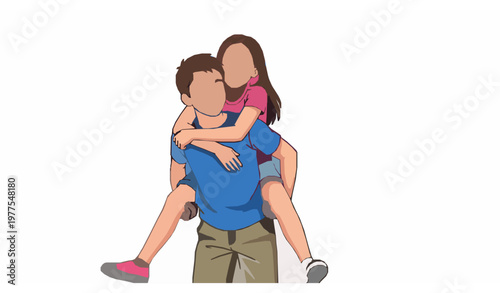 Boy carrying girl piggyback vector illustration