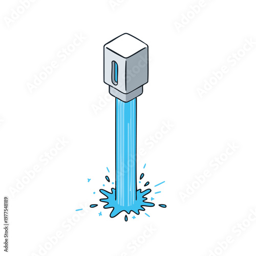 Isometric hand sanitizer dispenser with flowing liquid.