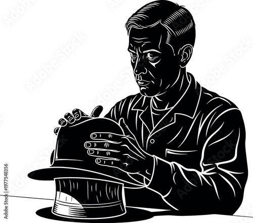 Vintage engraving of a gentleman with hat and cane displaying formal attire and classic style