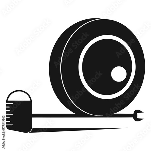 Simple black and white illustration of a rolled measuring tape tool icon on a white background Vector