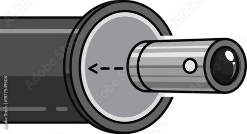Pixel art illustration of a telescoping mechanical cylinder with a directional arrow indicator Vector