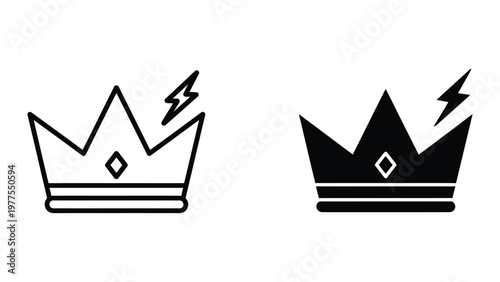 Contrast of traditional and electrified royal crown symbols with lightning bolts