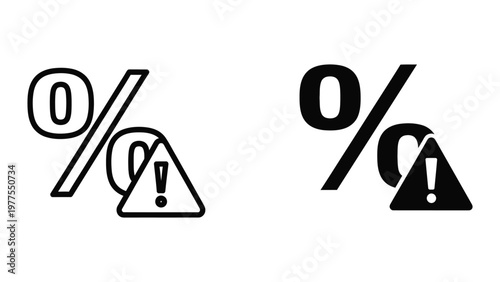 Contrasting percentage symbols with warning indicators in black and white styles