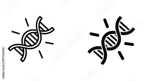 Illustration of dna with varying sunburst rays around it