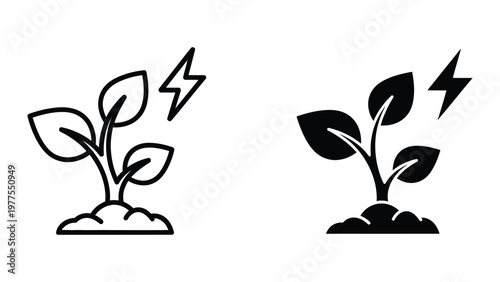 Contrast between a regular and electrified plant icon with lightning bolts