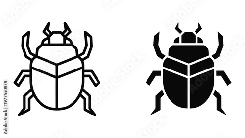 Contrast between a simple line drawing beetle and a filled-in beetle illustration