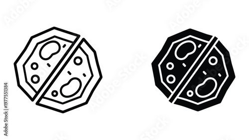 Contrasting geometric symbols with diagonal divisions and internal patterns