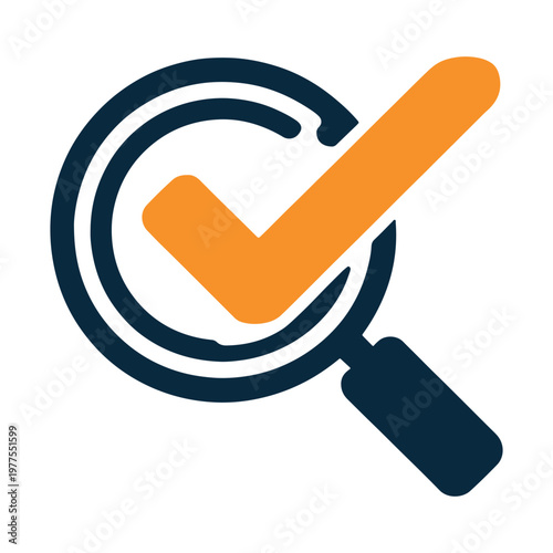 Magnifying glass inspecting a stylized checkmark within a circular pattern