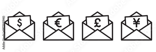 Money Envelope Icon Vector, Salary Payment and Cash Transfer Symbol, Financial Income Payroll and Banking
 Concept Isolated on Transparent Background