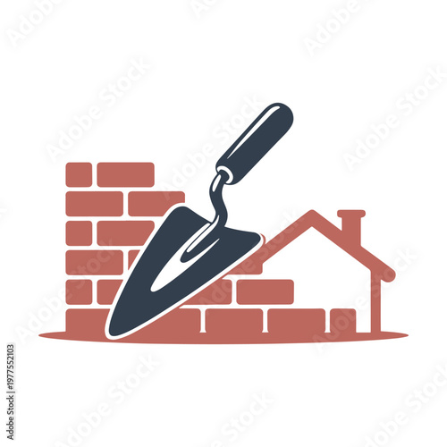 Trowel and bricks icon representing construction and home improvement work