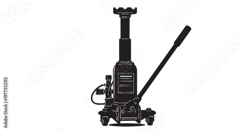 Black car scissor jack, automotive lifting equipment, vehicle repair tool, mechanical device