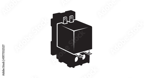 Black, industrial, electronic component, relay, switch, electrical, automation part, vector icon