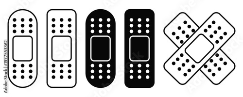 Adhesive Bandage Icon Set Vector, Medical Plaster and First Aid Symbols, Wound Care Healthcare Line and 
Flat Icons Isolated on White Background