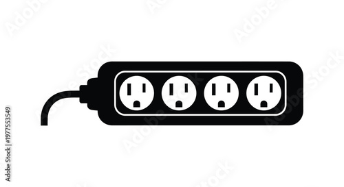 Black power strip with four outlets shown in a stark silhouette