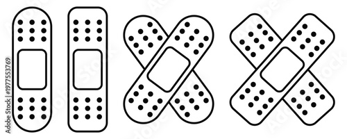 Adhesive Bandage Icon Set Vector, Medical Plaster and First Aid Symbols, Wound Care Healthcare Line and 
Flat Icons Isolated on White Background