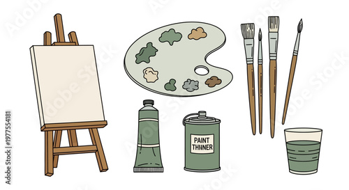 Painting supplies on a table top.