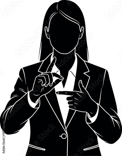 Title businesswoman in a suit pointing at viewer black and white silhouette description a stark black and white silhouette of a businesswoman in a