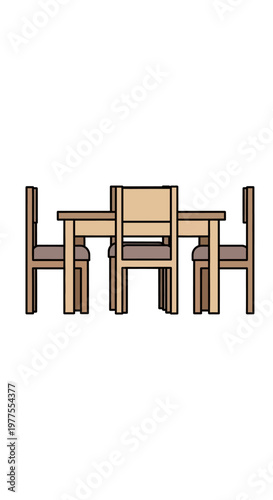 Brown wooden dining table and chairs.