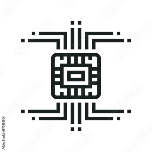 This pixelated microprocessor icon illustrates digital computer circuitry for electronic hardware and technology project