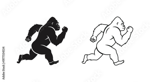 Gorilla vs Bigfoot Running Comparison Vector