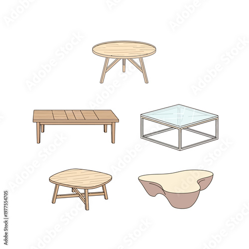Collection of modern coffee tables furniture.