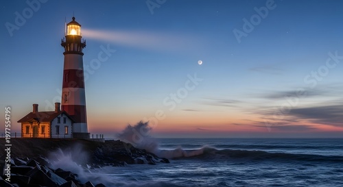 Coastal lighthouse at dusk a beacon of hope and navigation