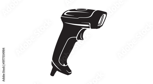 Barcode scanner icon, black and white vector graphic, handheld scanner symbol, retail technology illustration