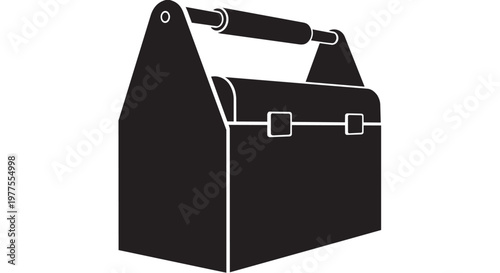 Black toolbox, metal toolbox, industrial container, construction equipment, vector icon