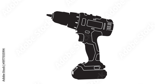 Black cordless drill vector icon, power tool silhouette, drilling machine graphic, construction equipment symbol