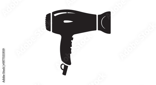 Black hair dryer icon, hair styling tool, beauty equipment, vector graphic