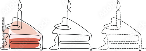 Evolution of a birthday cake from fully decorated to minimalist design with a lit candle Vector