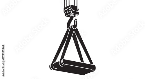 Industrial crane hook, heavy duty lifting equipment, black and white vector, construction machinery, rigging gear