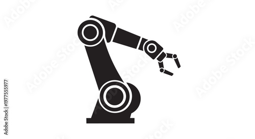Robotic arm, industrial robot, mechanical vector icon, black and white illustration
