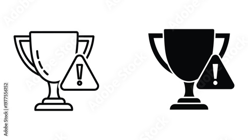 Contrast between a broken and a complete trophy icon with warning sign